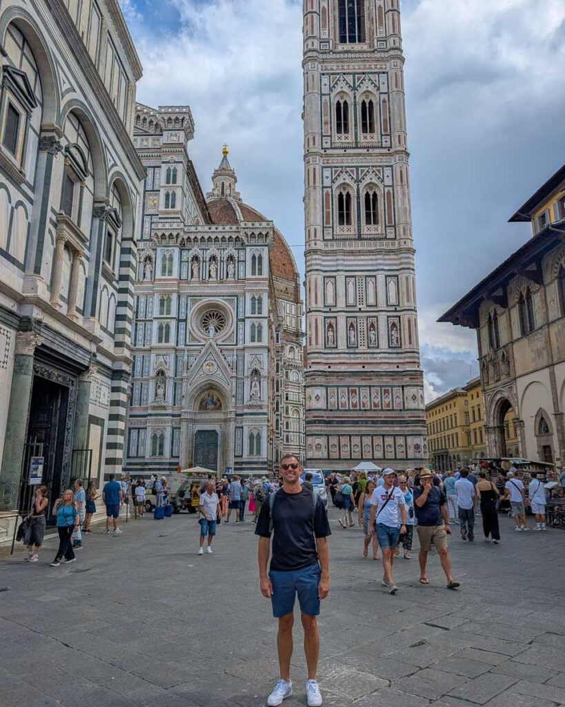 Daniel at Giotto's Campanile, the bell tower of the Florence Cathedral in Florence, Italy (2)