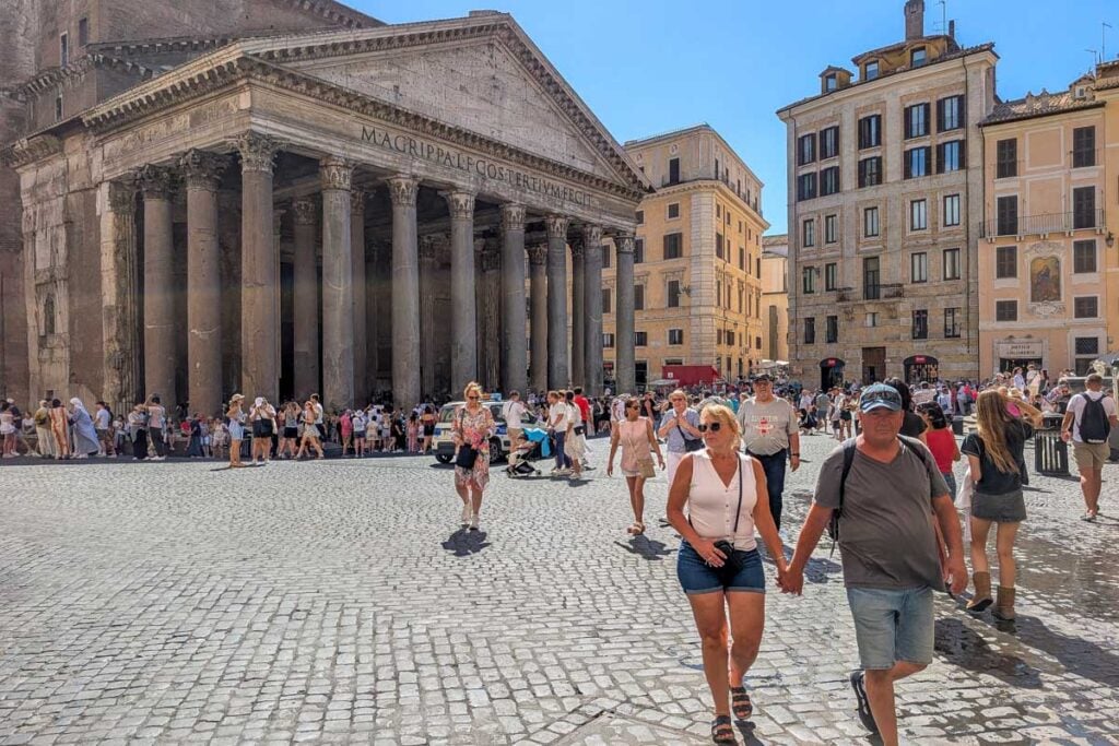 Looking at the Pantheon in Rome Italy