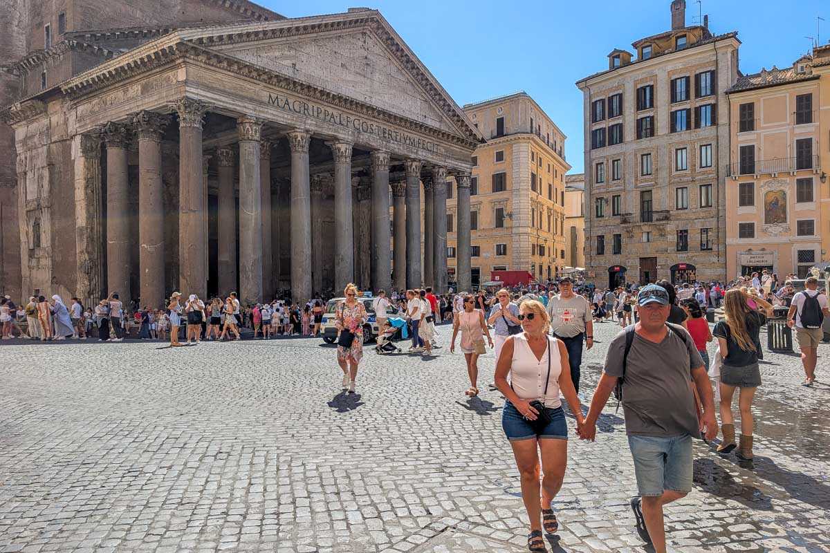 Looking at the Pantheon in Rome Italy