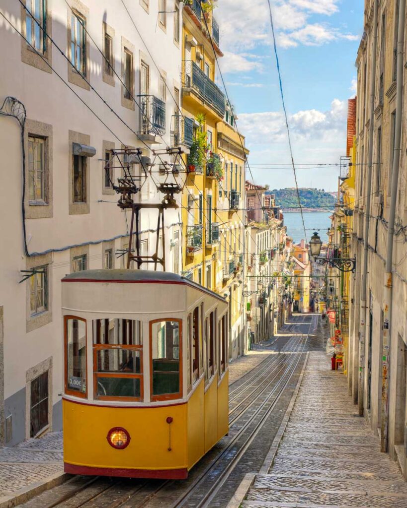 Gloria-Funicular Tram 28-in-Bairro-Alto-Lisbon-Portugal