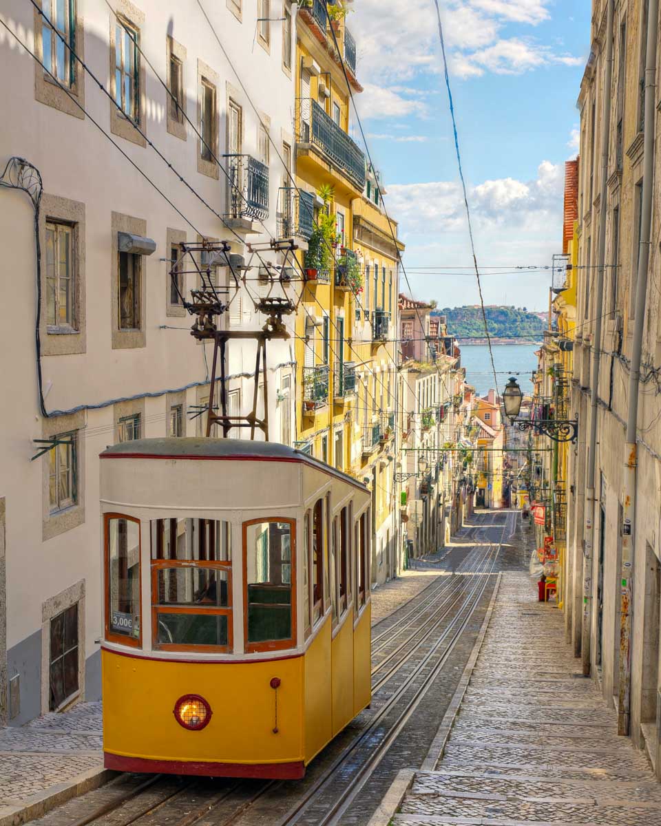 Gloria-Funicular Tram 28-in-Bairro-Alto-Lisbon-Portugal