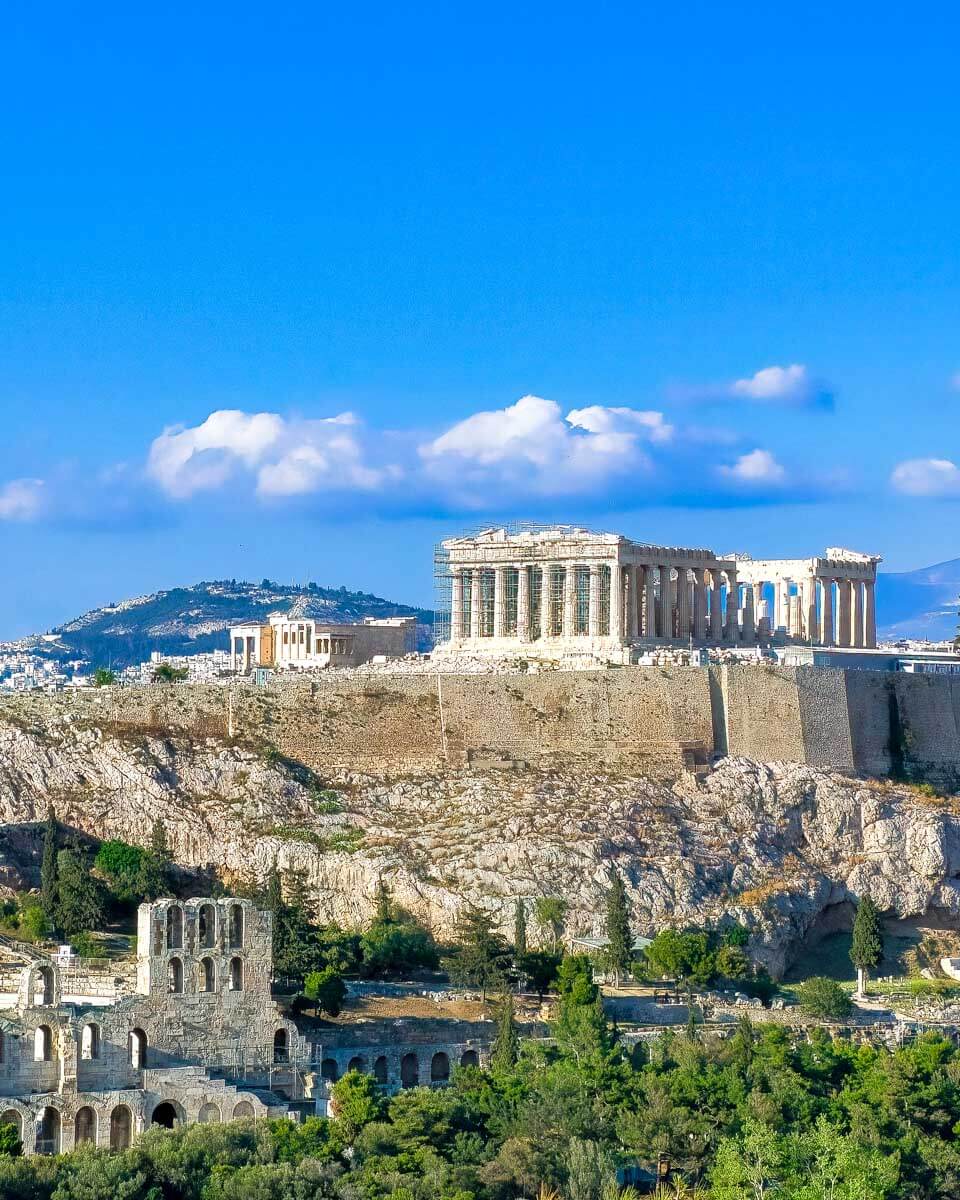Acropolis seen from a nearby viewpoint in Athenms Greece