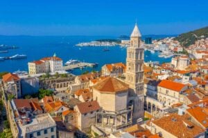 Aerial view of old town of Split, Croatia