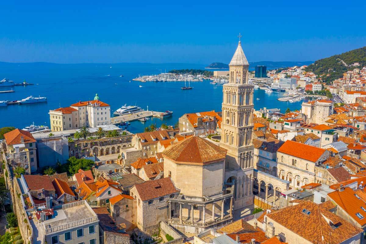 Aerial view of old town of Split, Croatia