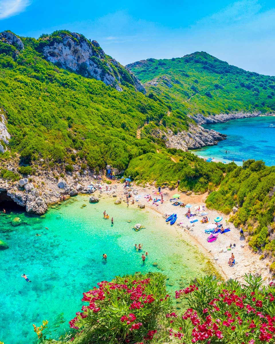 Aerial view of part of a beach in Corfu Greece