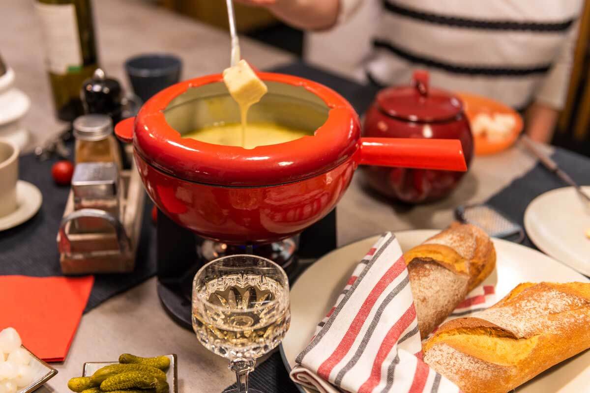 Cheese Fondue eaten in Switzerland
