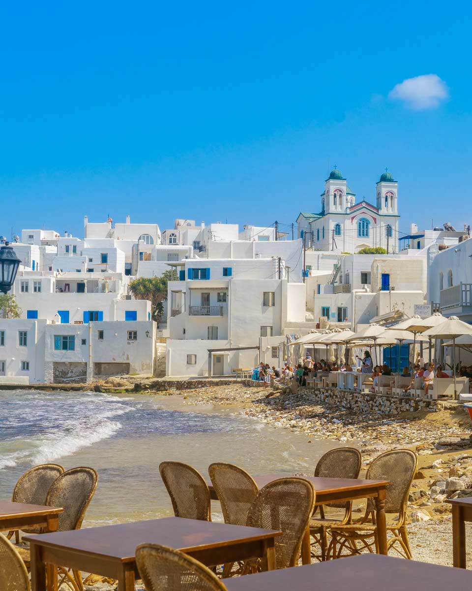 Paros Greece beachfront and tables Naoussa