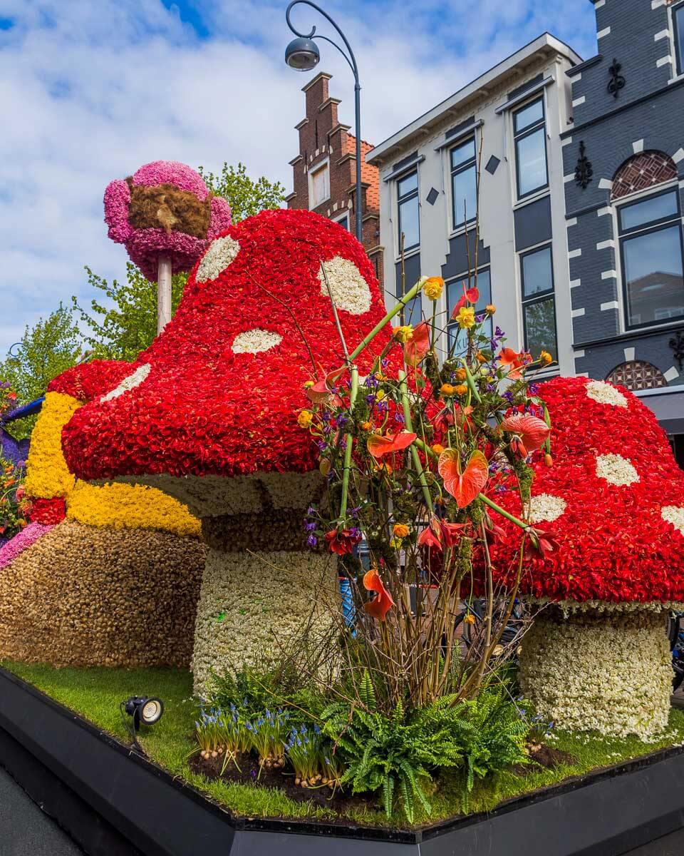 Statue made of tulips on flowers parade in the Netherlands