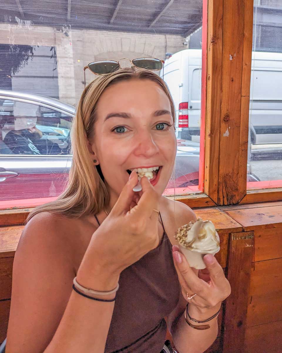 Bailey-eats-gelato-on-a-food-tour-in-Bologna-Italy