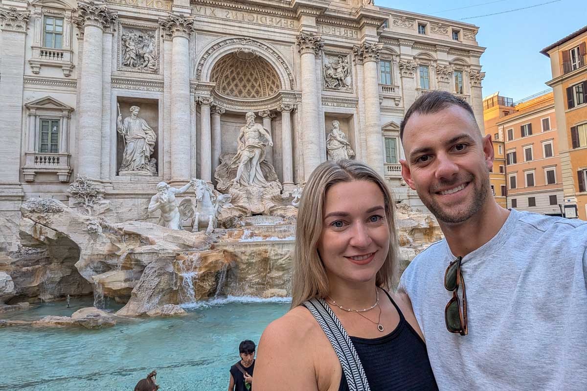 Daniel and Bailey at the Trevi Fountain in Rome Italy