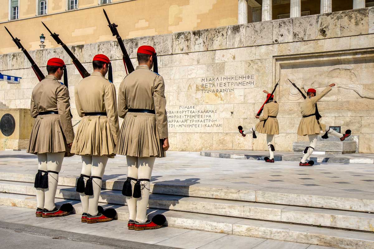 Evzones at Changing of the Guard, Syntagma Athens Greece