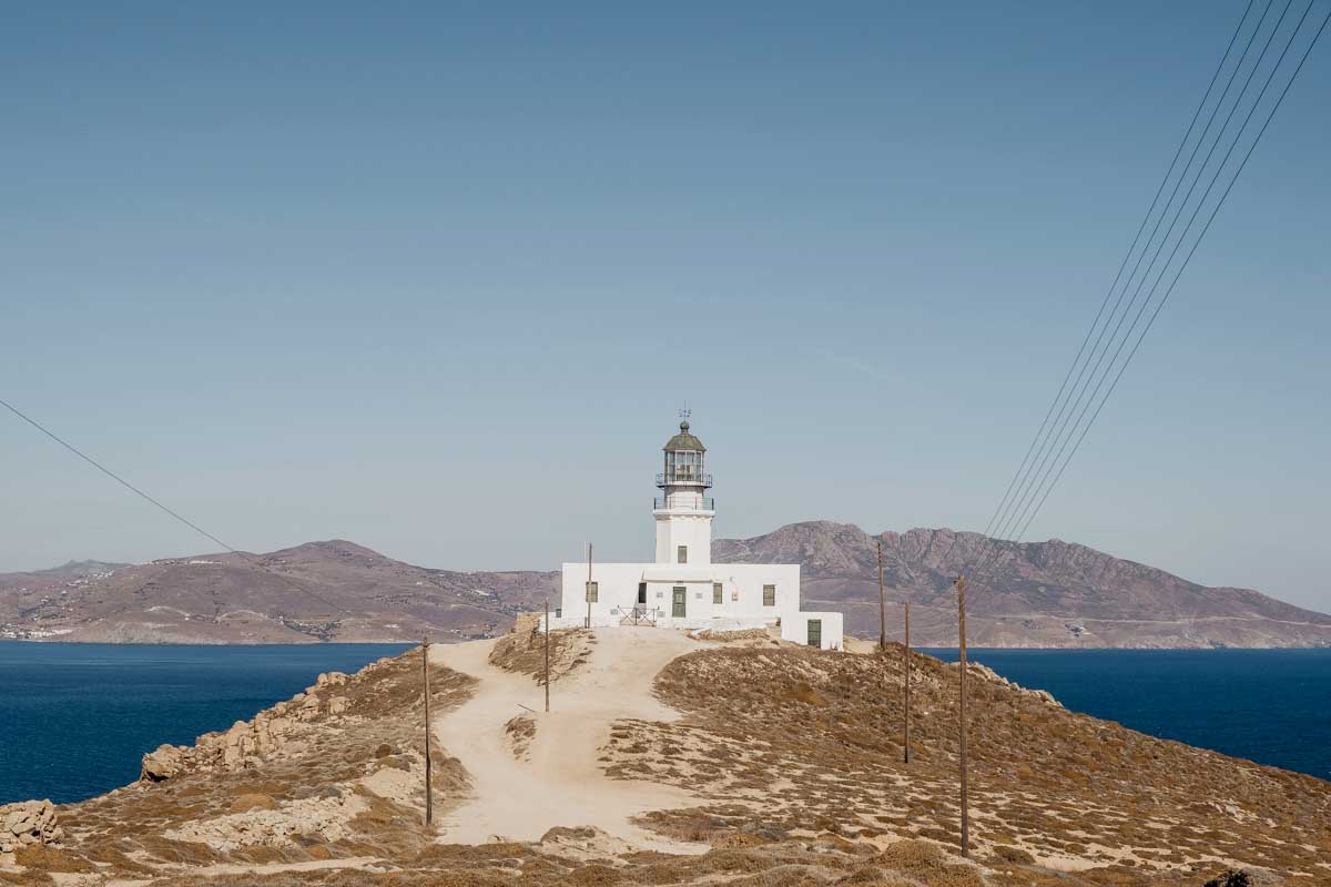 View of Armenistis Lighthouse in Mykonos, Greece