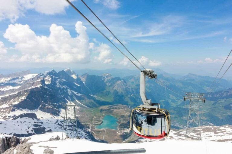 A cablecar going up Mt Titlis Switzerland