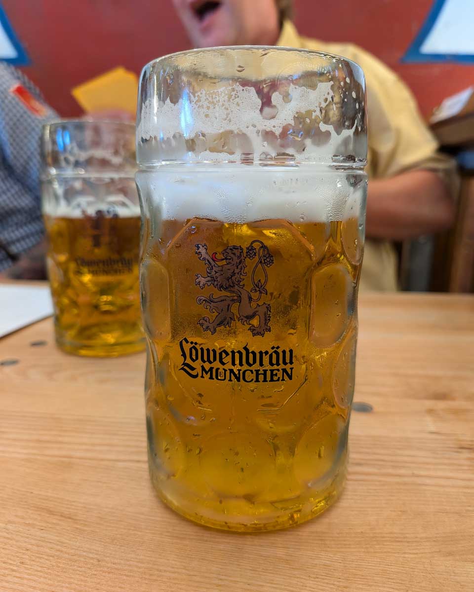 Beer drank at a beer hall in Germany