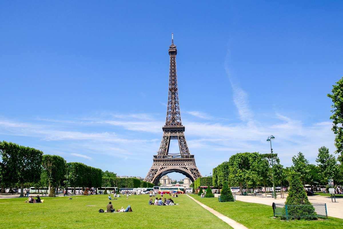 Champ de Mars and the Eiffel Tower in Paris France