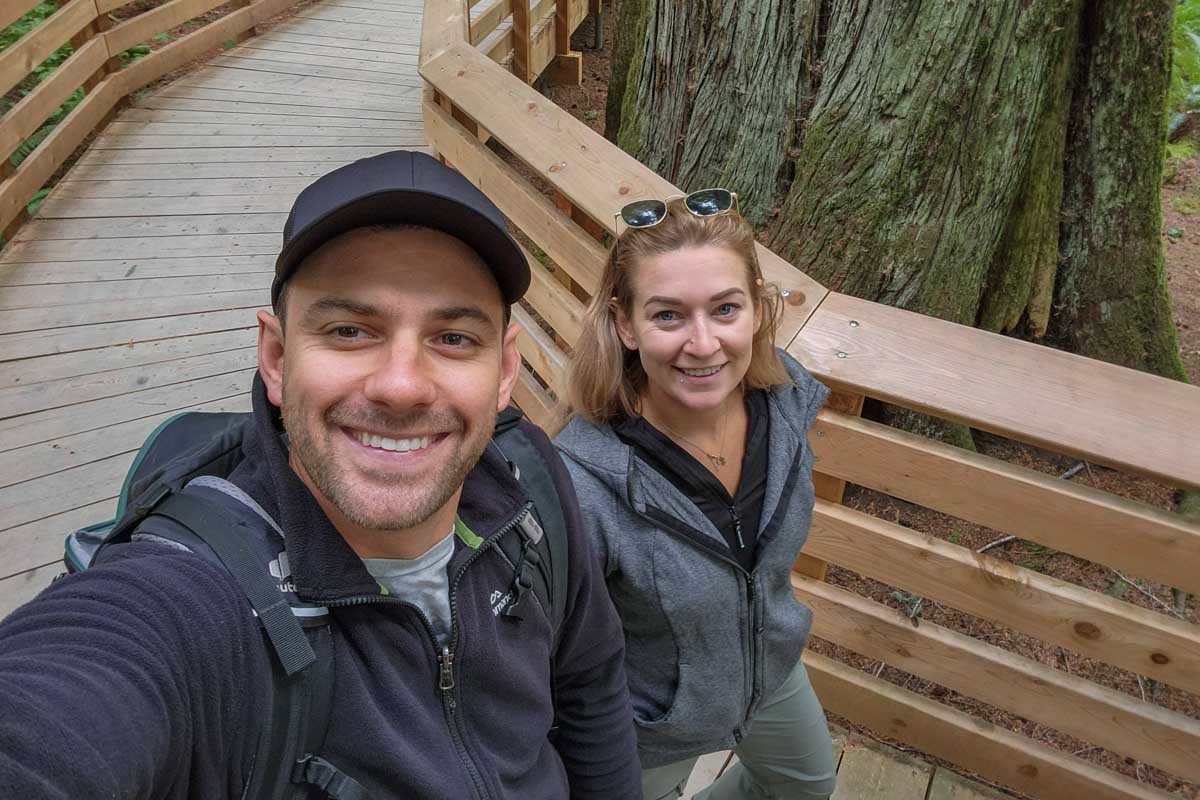 Daniel-and-Bailey-take-a-selfie-while-walking-in the woods Scotland