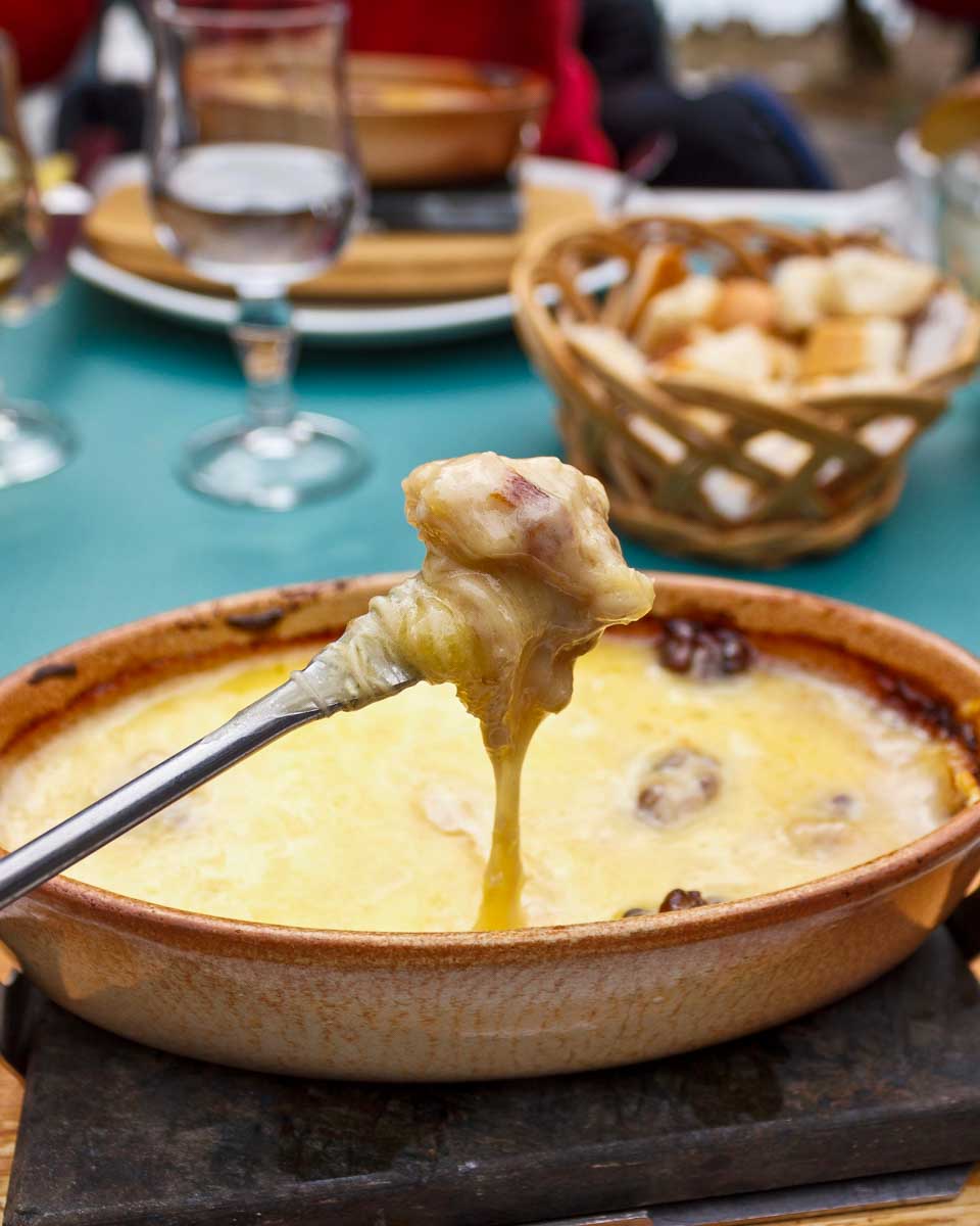 Fondue eaten on a food tour in Switzerland