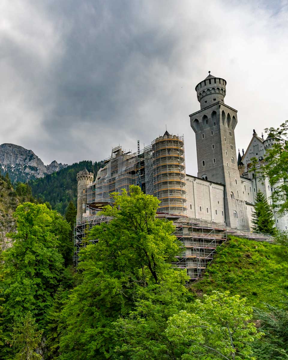 Neuschwanstein Castle seen in Germany on a cloudy day