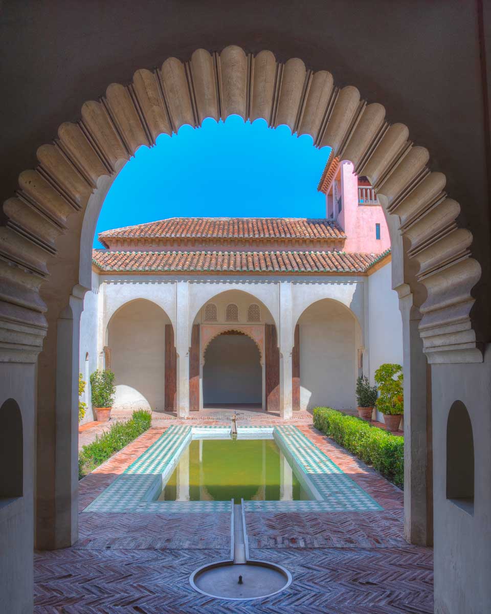 On-of-the-Alcazaba-courtyards-in-Malaga-Spain