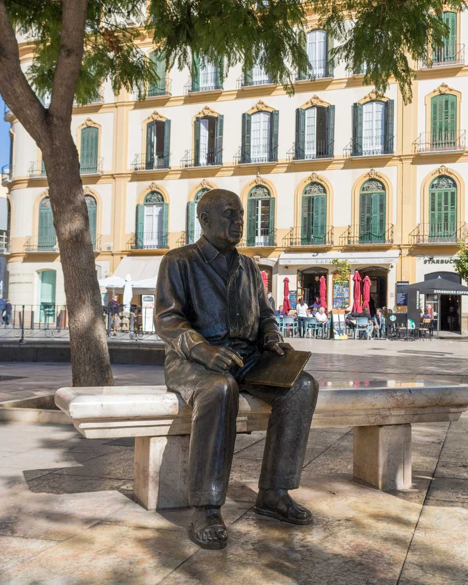 Pablo picasso statue in Plaza de la Merced in Malaga Spain