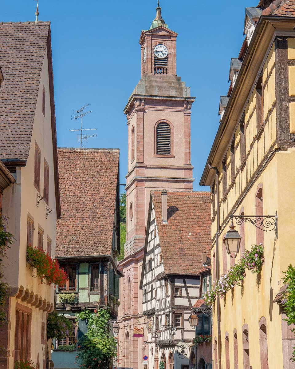 Riquewihr Church seen in Riquewihr on a tour of the Alsace region France