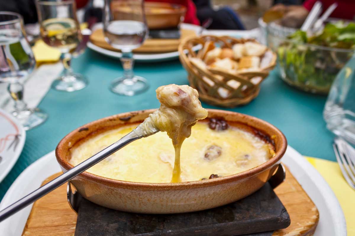 Swiss fondue eaten in Switzerland
