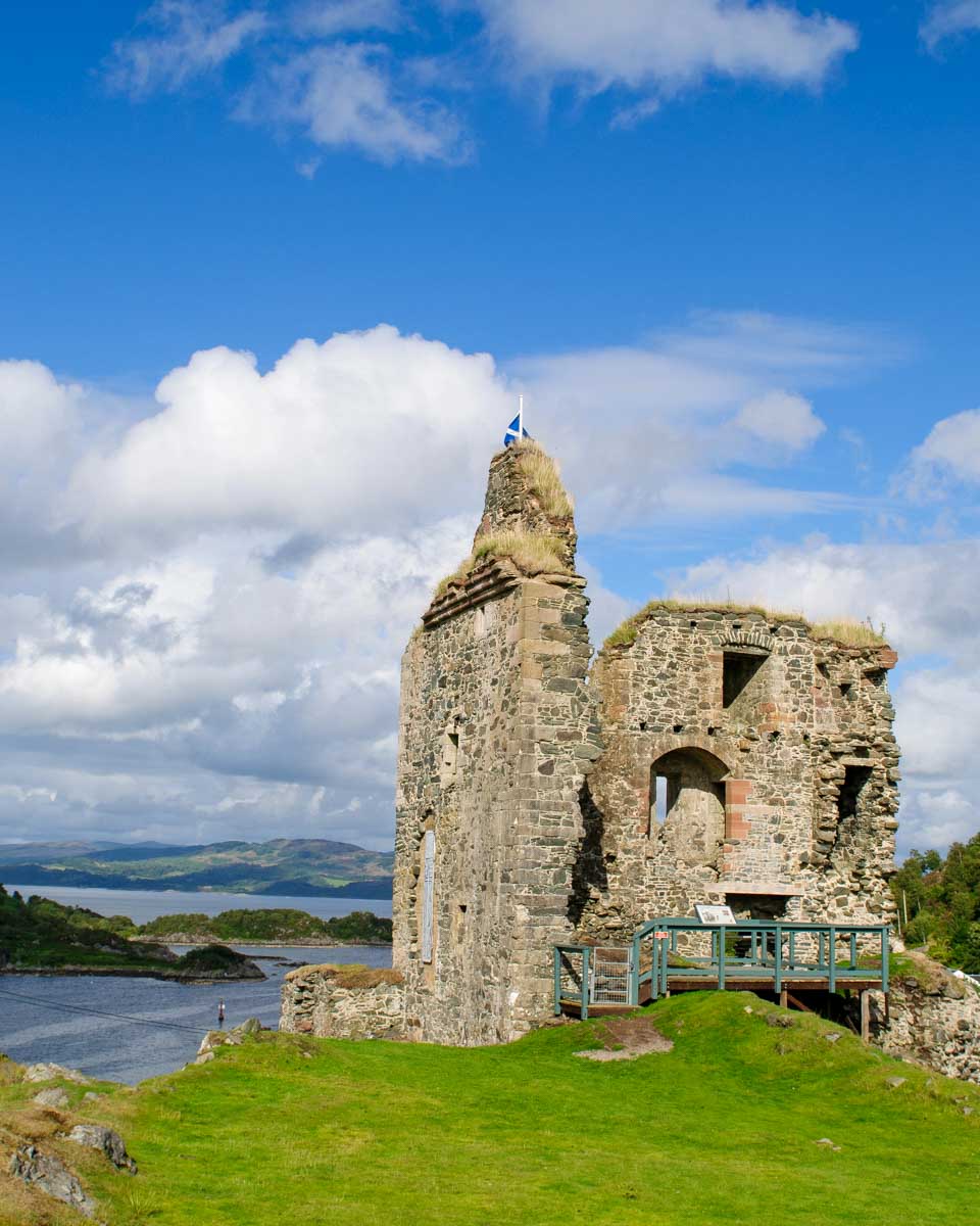 Tarbert Castle ruins overlooking Loch Fyne in Argyll and Bute Council Scotland
