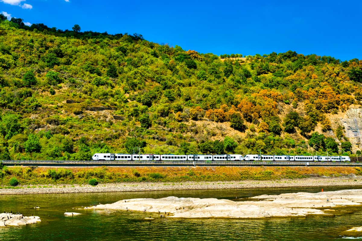 The Rhine River seen on the train from Cologne to Mainz Germany