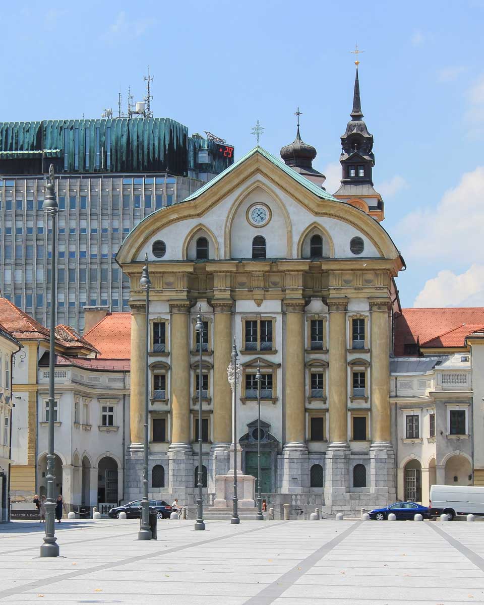 Ursuline Church of the Holy Trinity located on Congress Square (Kongresni trg) in Ljubljana, Slovenia