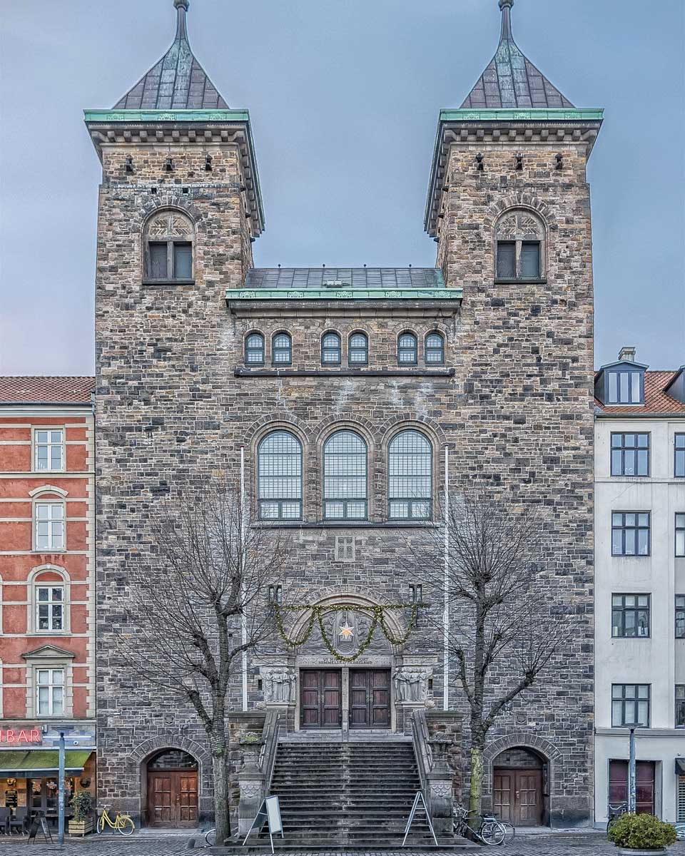 Vesterbro Square and Elijah's Church in Copenhagen Denmark