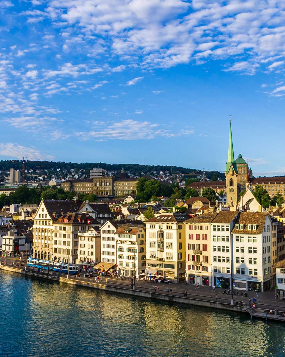 Zurich city view from Lindenhof hill Switzerland