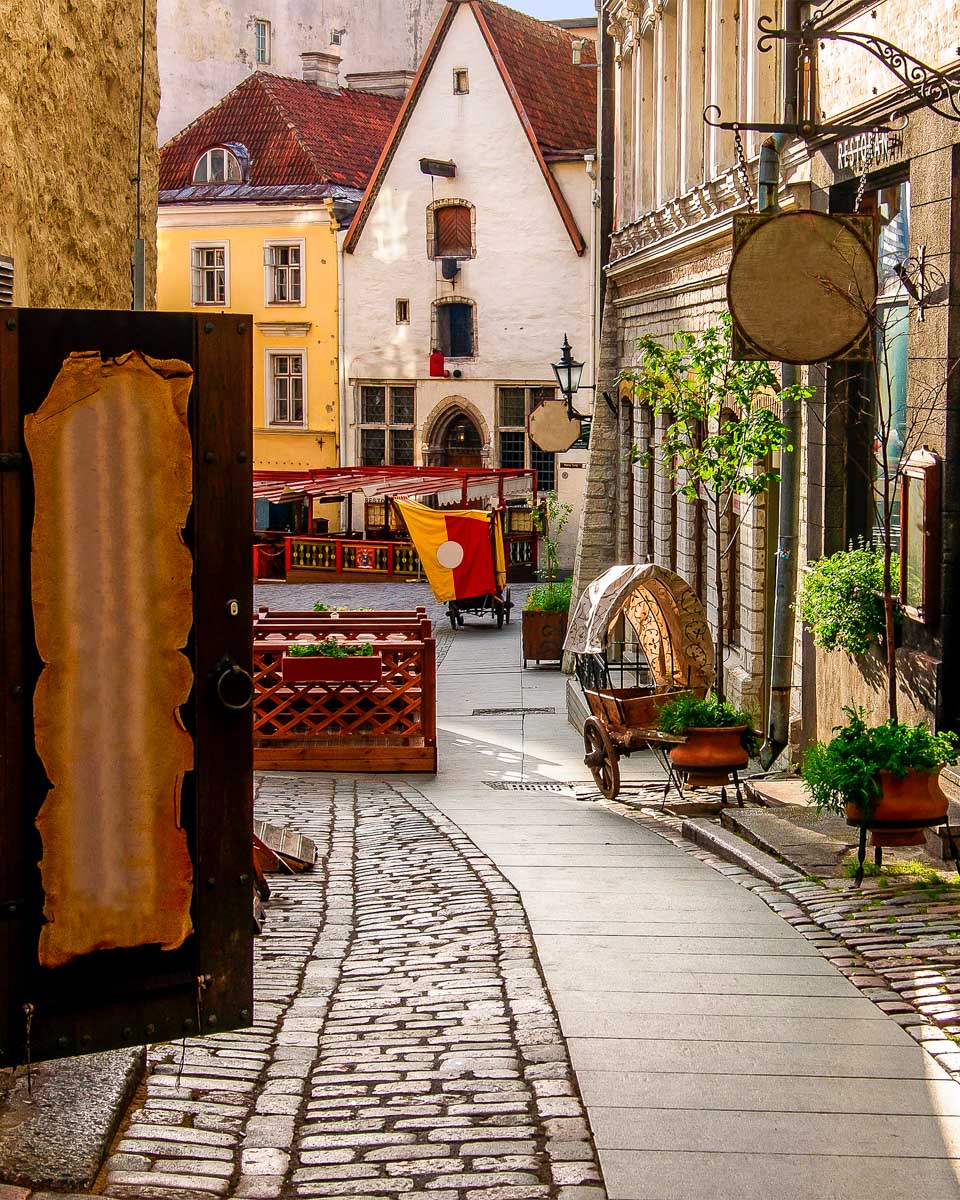 A cobbleston street in Tallinn's Old Town Estonia on a tour from Helsinki Finland