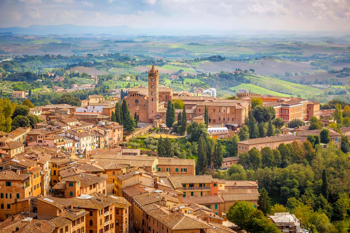 Aerial view over city of Siena Italy 3