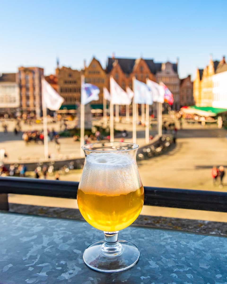 Belgian Beer in Markt town square in Bruges, Belgium
