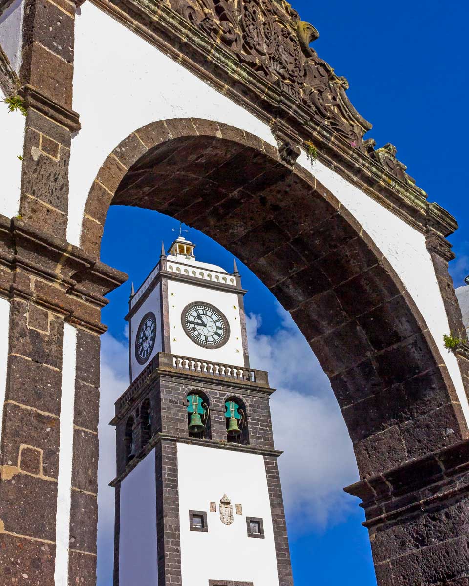 Bell tower of St Sabastian church in Sao Miguel Portugal