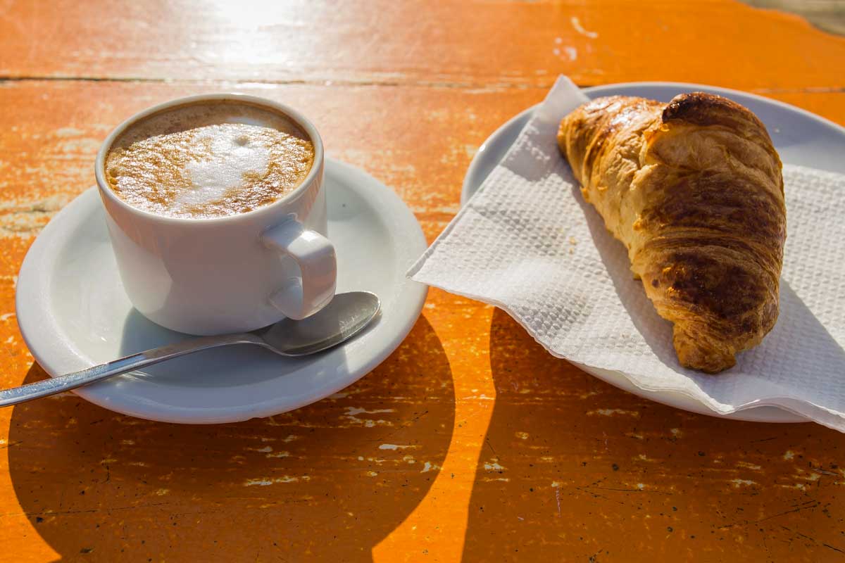 Cappuccino-with-croissant-for-breakfast-in-Frankfurt Germany