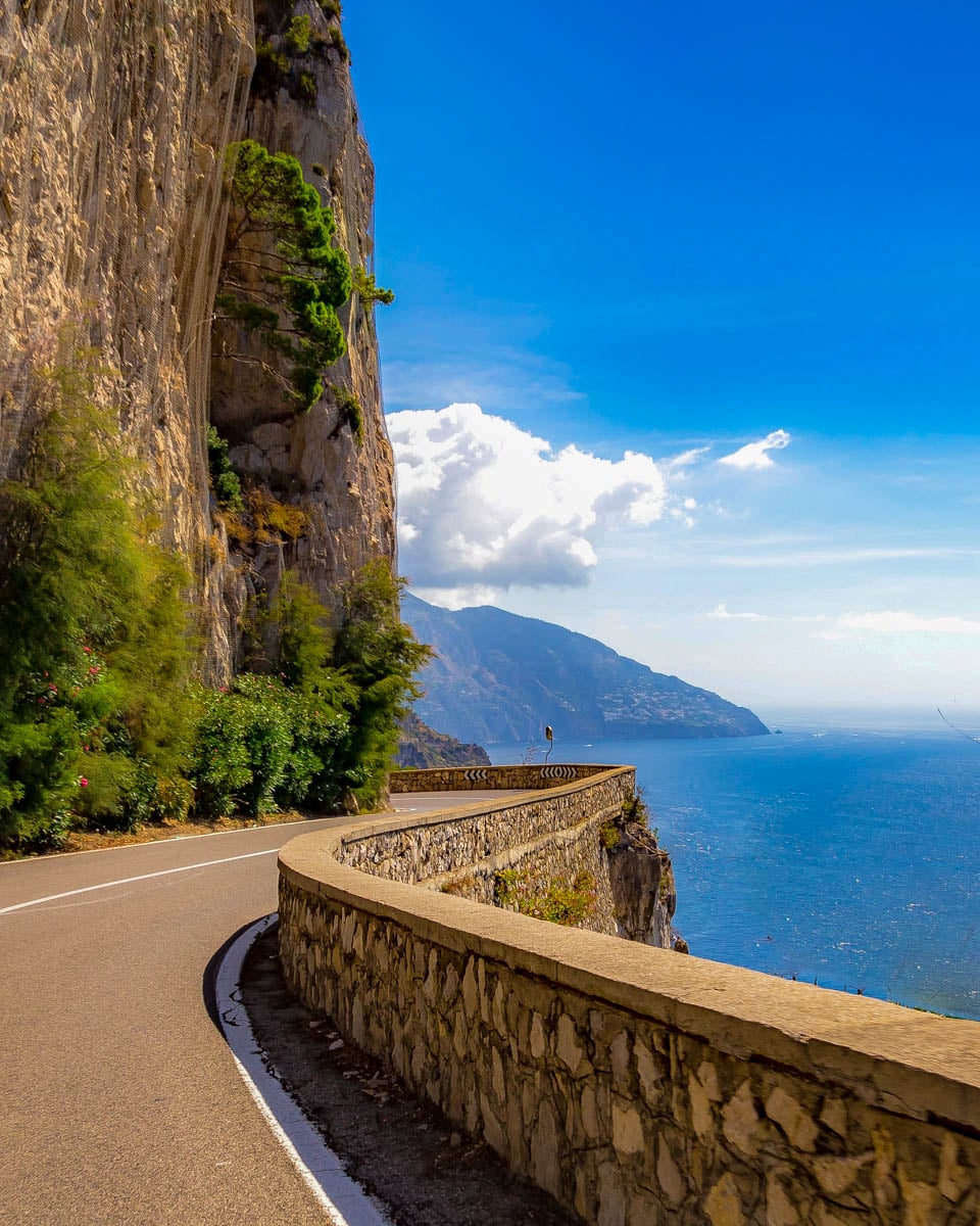 Driving along the road on the Amalfi Coast of Italy