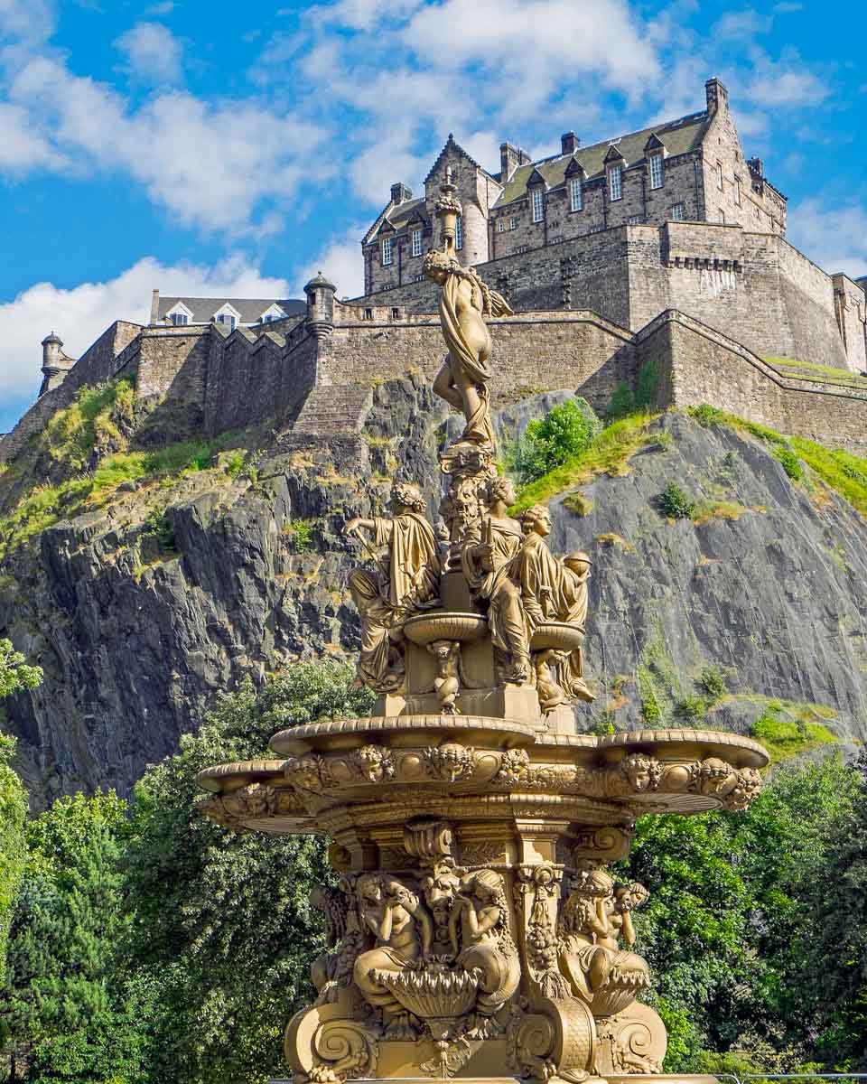 Edinburgh Castle seen from Princes Street Gardens in Scotland