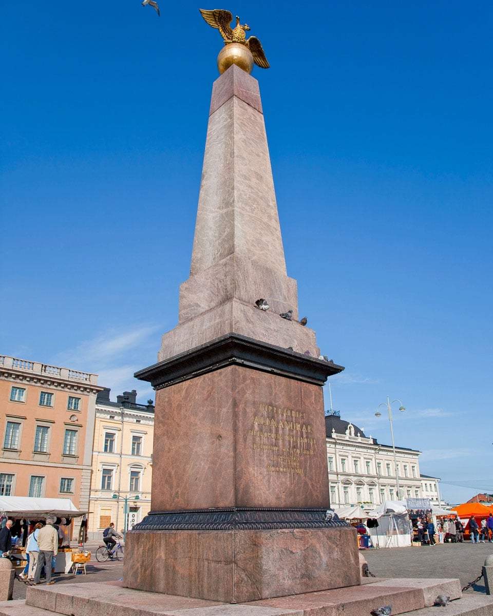 Granitic obelisk of Empress Alexandra in Market Square Helsinki Finland