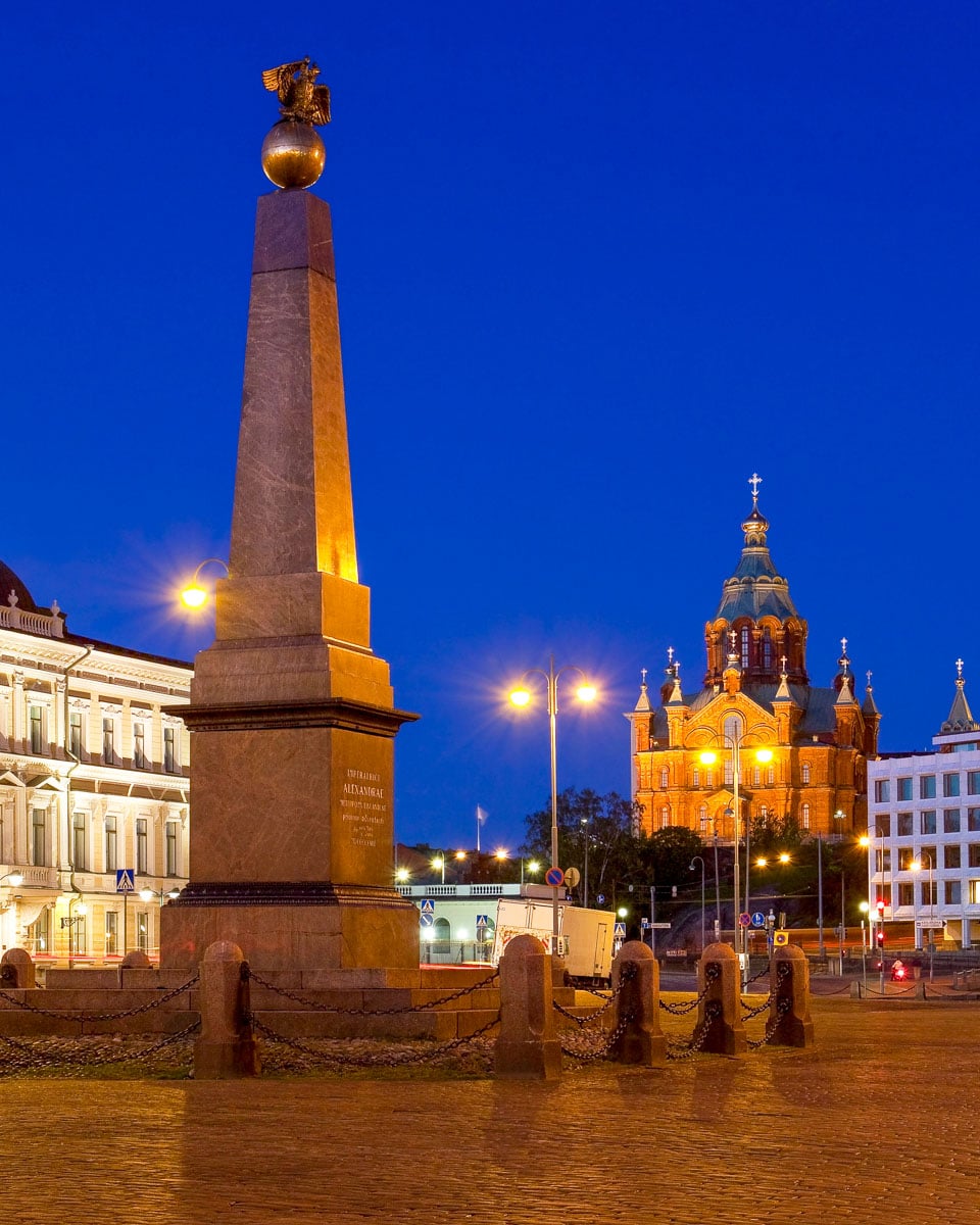 Market Square at night in Helsinki Finland