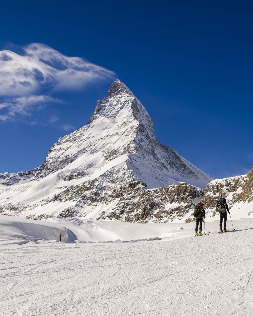 People ski near the Matterhorn in the Swiss Alps Switzerland