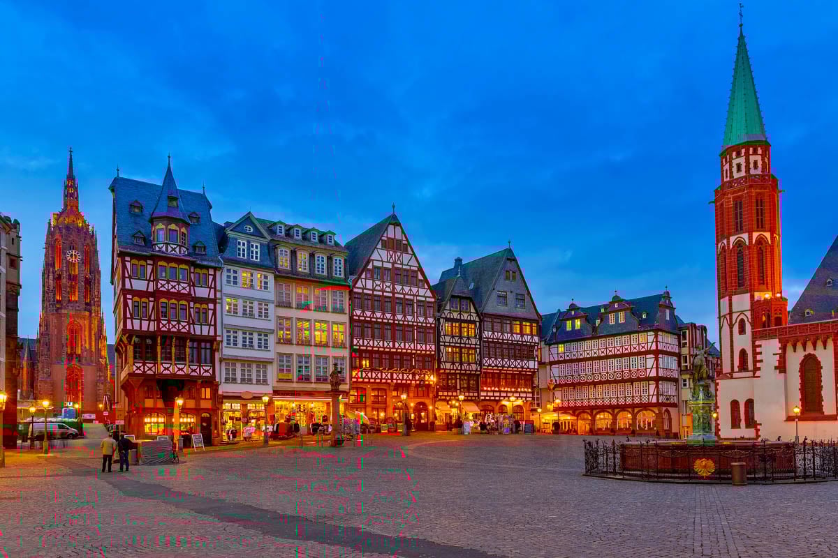 Römerberg at night in Frankfurt Germany