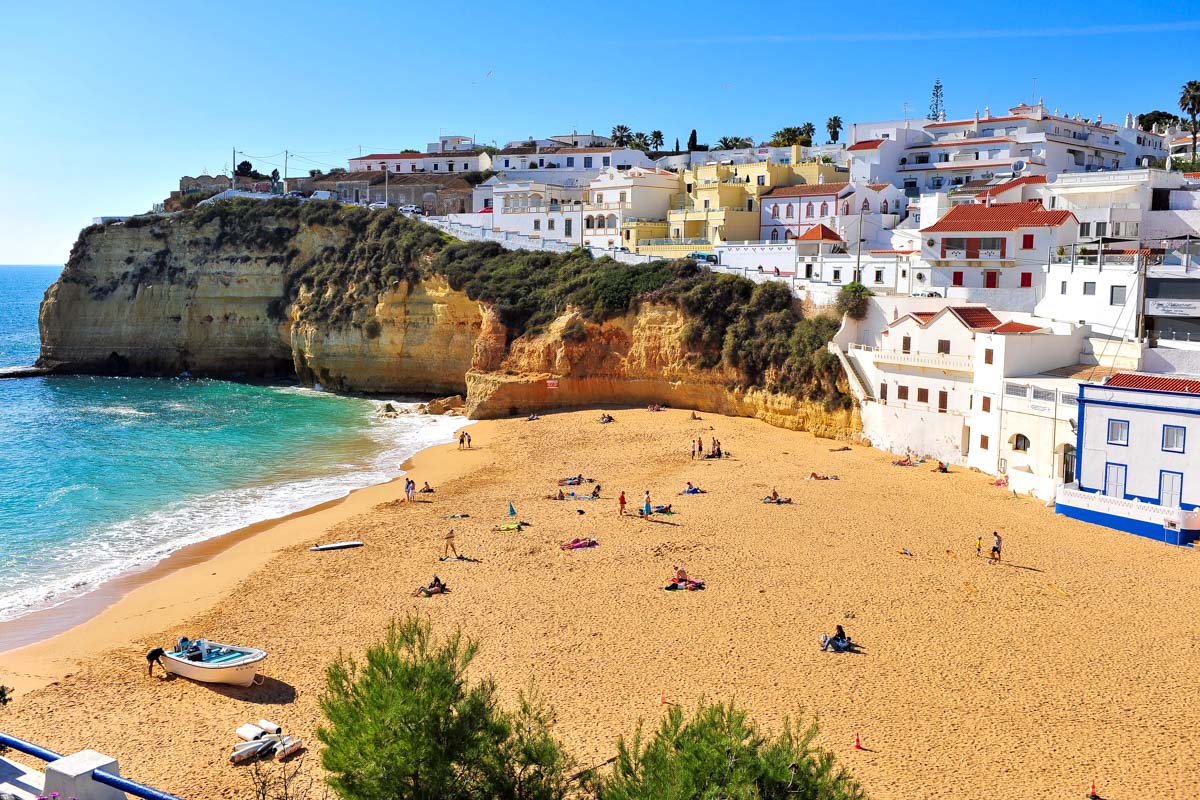 Scenic view of Carvoerio sand beach, Portugal