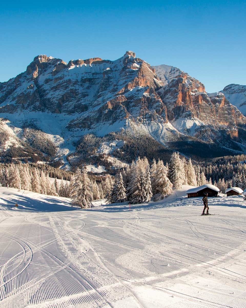 Skiing Sella Ronda in the Dolomites winter Italy