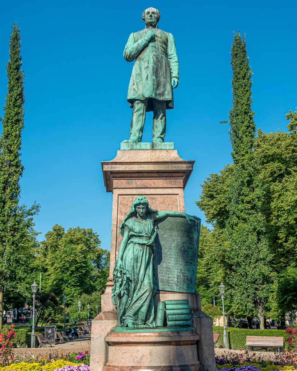 Statue of Johan Ludvig Runeberg the poet in Esplanadi Park Helsinki Finland