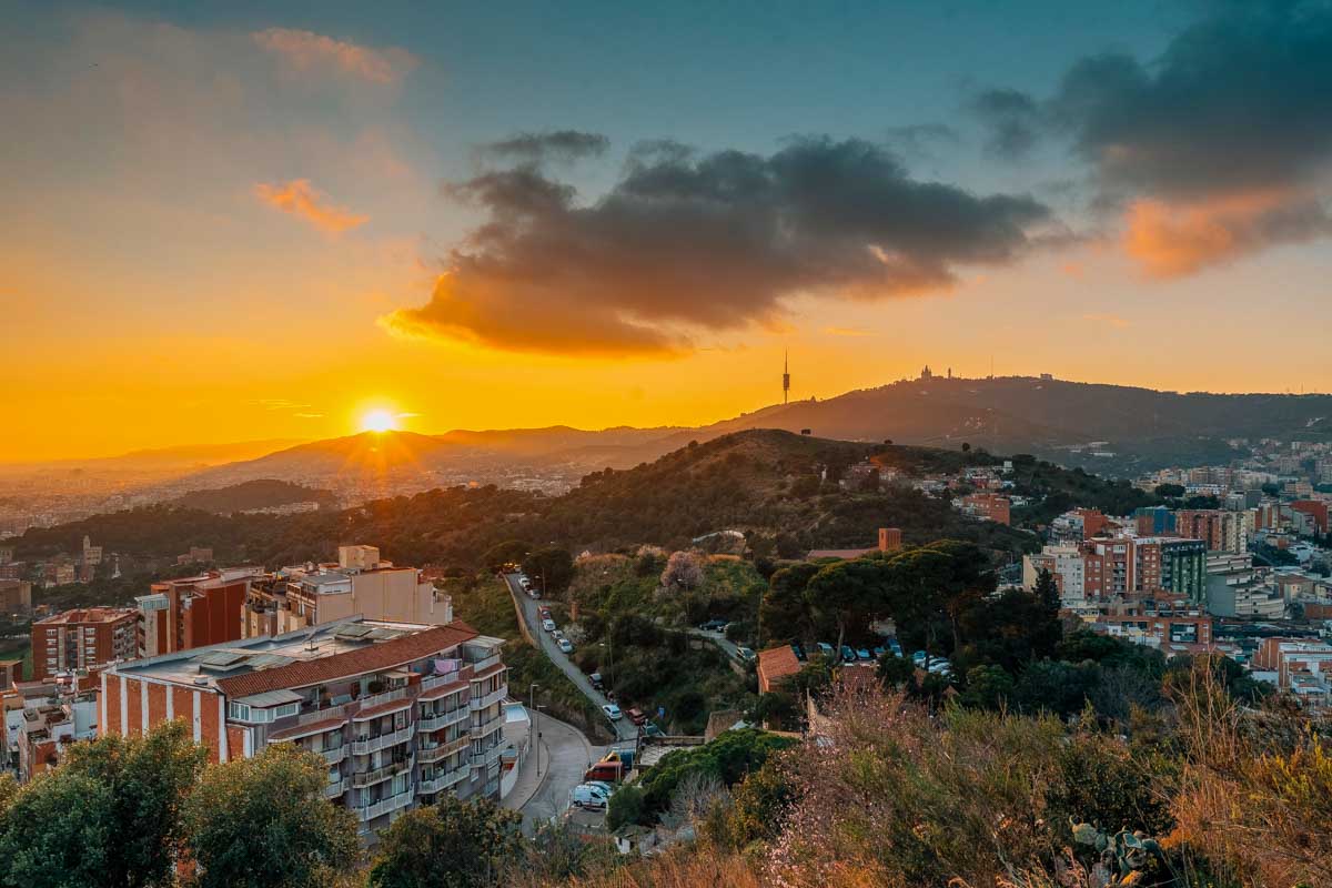 Sunset view from Bunkers del Carmel in Barcelona Spain