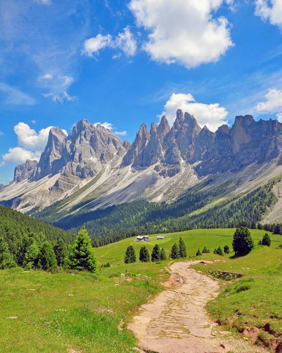 The dolomites seen in Italy and a hiking trail