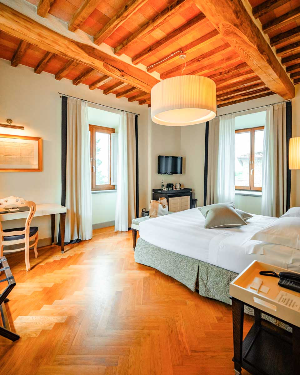 The hotel room at Castello La Leccia in Tuscany