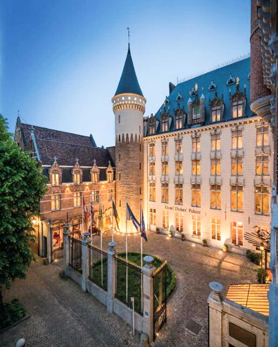 The outside of Dukes' Palace in Bruges in the evening