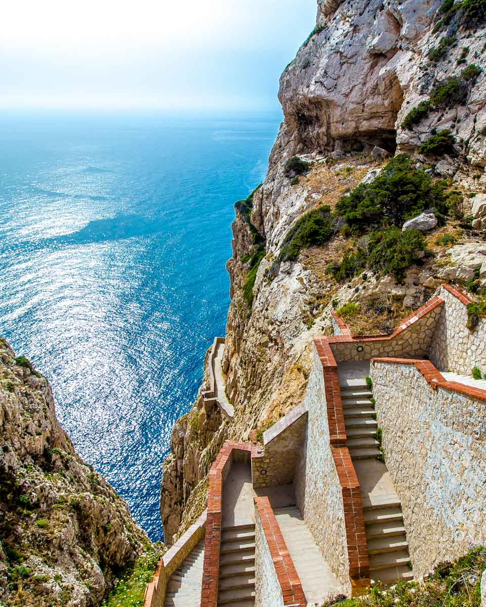 The stairway leading to the Neptune's Grotto,near Alghero Sardinia Italy
